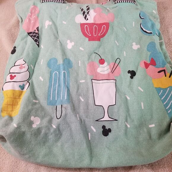 Disney Store Ice Cream Treats Sundae Canvas Tote Bag Green Zips 16" - Picture 8 of 16